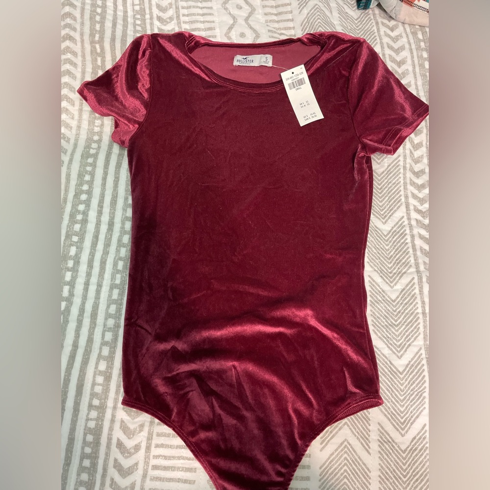 Hollister red velvet bodysuit small